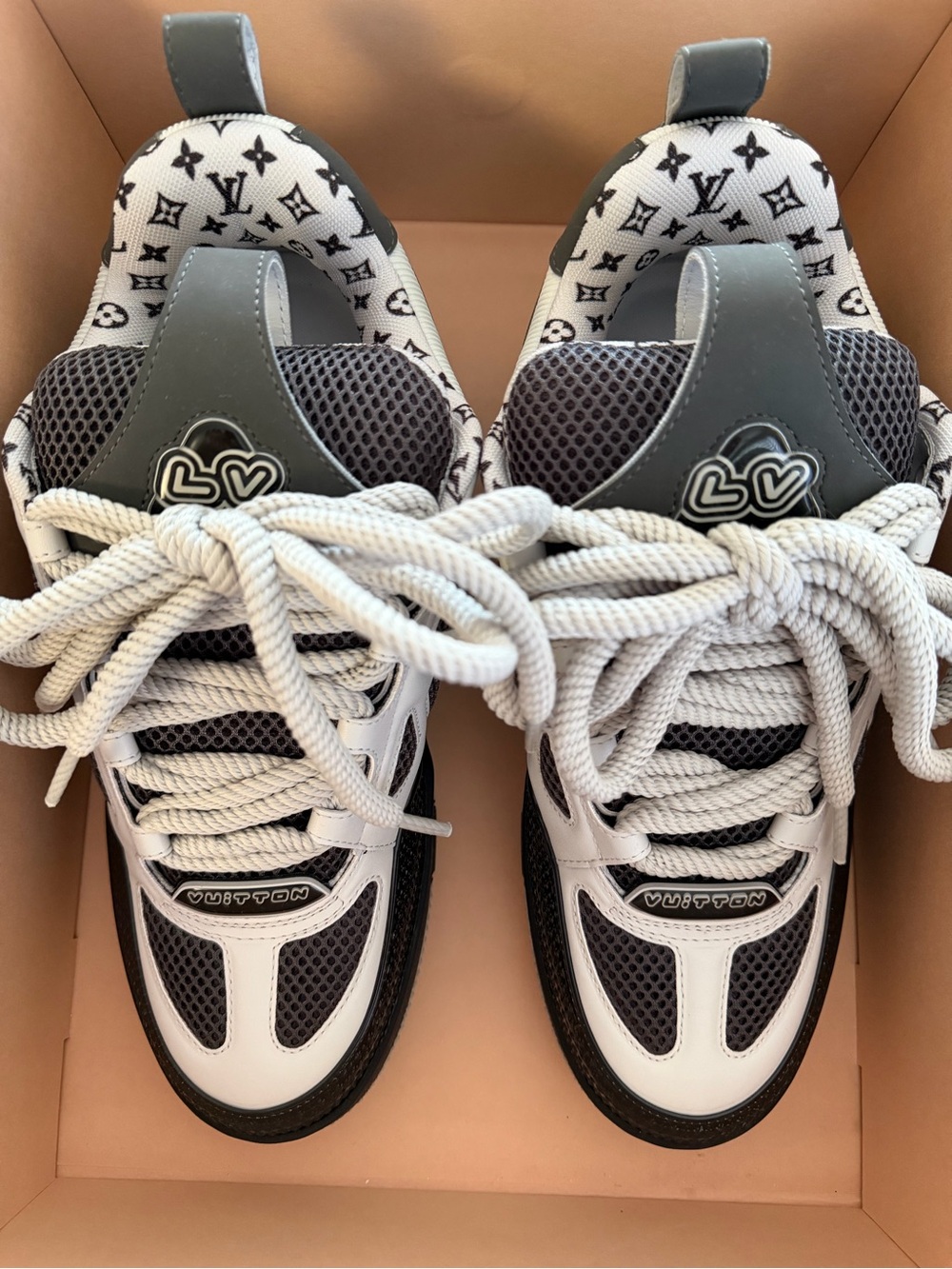Louis Vuitton White & Gray Monogram Accent Archlight-Style Sneakers